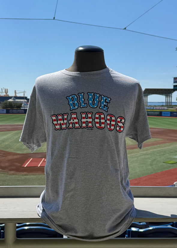 Pensacola Blue Wahoos Fourth of July Name Flag Tee