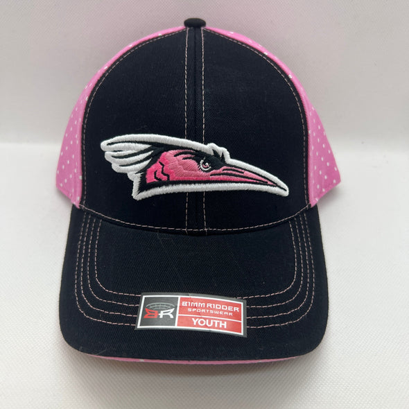 Delmarva Shorebirds Youth Girls Black and Pink Dots Adjustable Cap