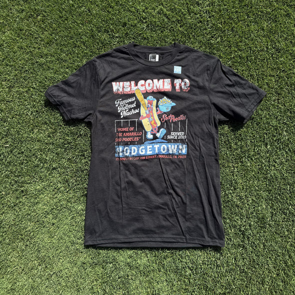 Amarillo Sod Poodles Welcome to Hodgetown Hot Dog Black Tee