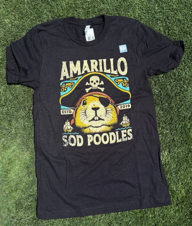 Amarillo Sod Poodles Black Prairie Dog Pirate Tee