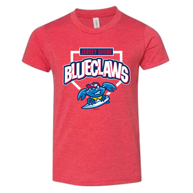 Jersey Shore BlueClaws Youth Red Surfing Crab T-Shirt