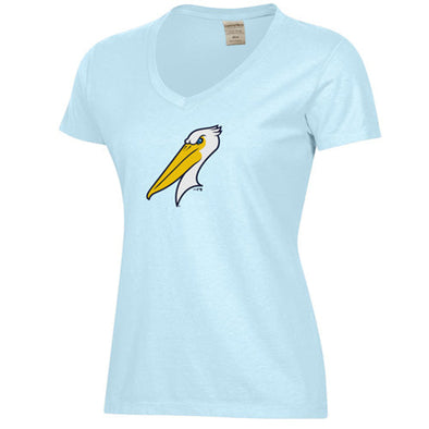 MYRTLE BEACH PELICANS COMFORT WASH LADIES SOOTHING BLUE ALT VNECK TEE