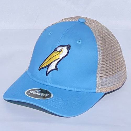 MYRTLE BEACH PELICANS OUTDOOR CAP LADIES SKY BLUE PONYTAIL MESH BACK CAP