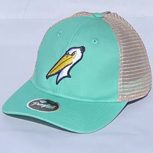 MYRTLE BEACH PELICANS OUTDOOR CAP LADIES MINT PONYTAIL MESH BACK CAP