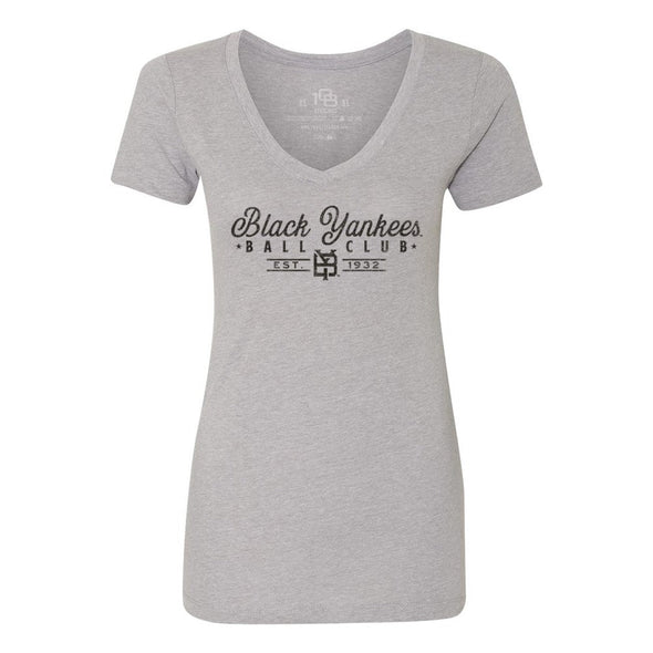 Somerset Patriots Ladies NY Black Yankees Vneck Wordmark Club Soft Style Tee