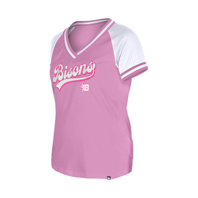 Buffalo Bisons Ladies New Era Pink Glitter Script Vneck Tee