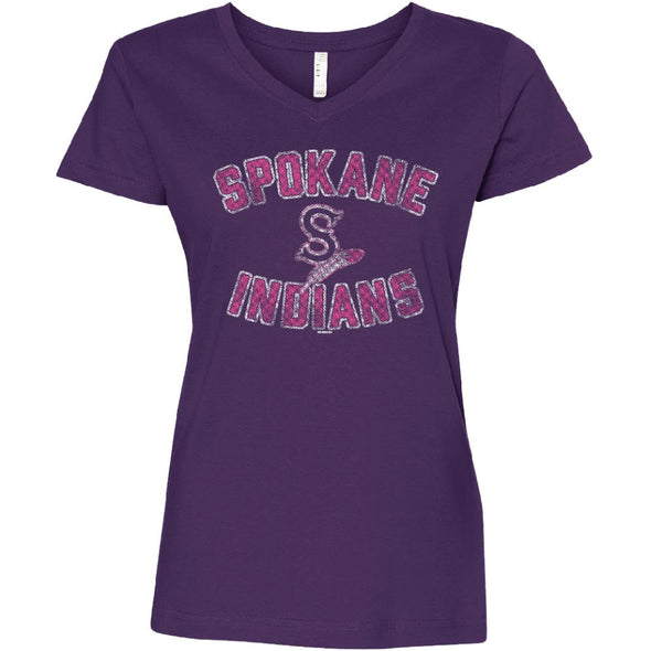 Spokane Indians Ladies V-Neck Purple Gooseneck Tee