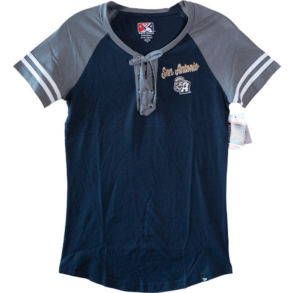 San Antonio Missions Ladies S/S Laceup Raglan Scoop T