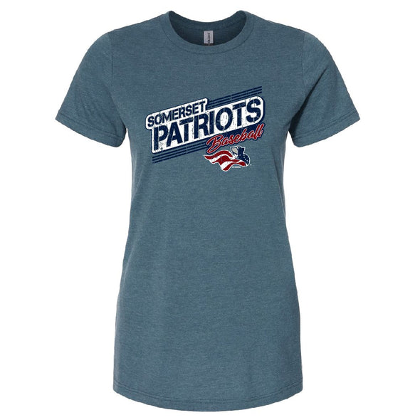 Somerset Patriots Women's Steel Blue Soft Style Crew Neck Skyrocket Tee