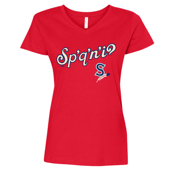 Spokane Indians Ladies V-Neck Navy Salish Wording Tee