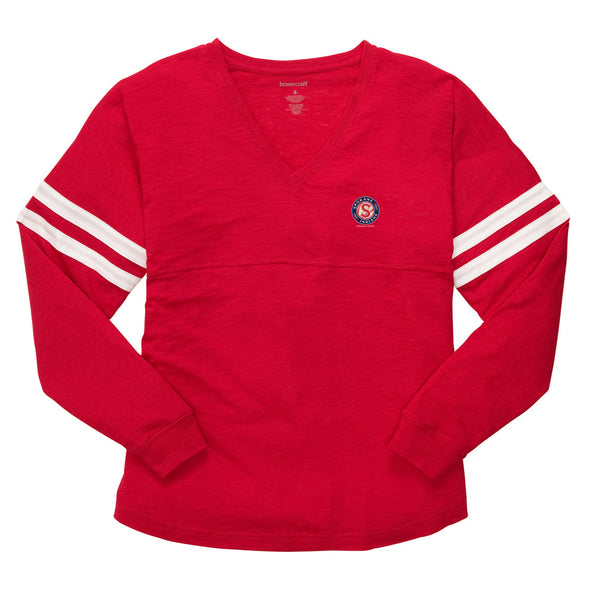 Spokane Indians Ladies V-Slub Red Pom Pom Long Sleeve Tee