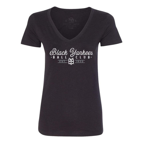 Somerset Patriots Ladies NY Black Yankees Vneck Wordmark Club Soft Style Tee