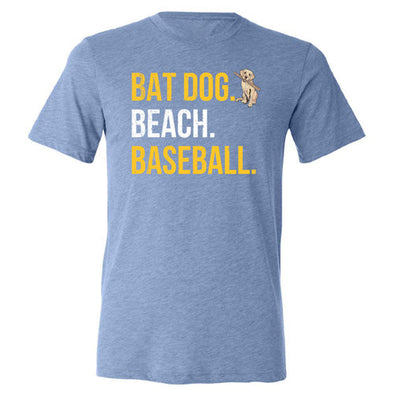 Myrtle Beach Pelicans 108Stitches Light Blue BatDog Beach Baseball Tee