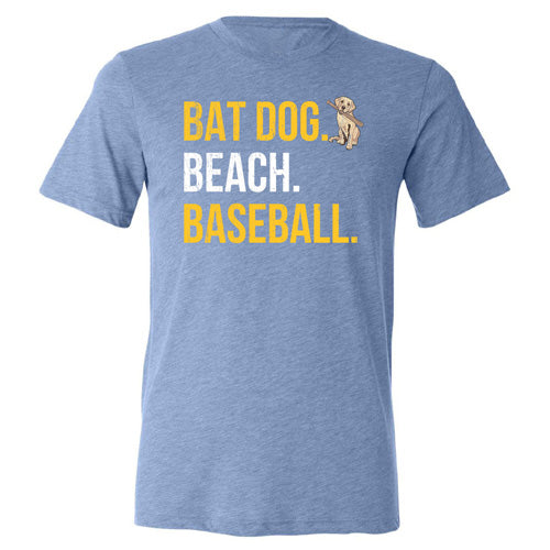 Myrtle Beach Pelicans 108Stitches Light Blue BatDog Beach Baseball Tee