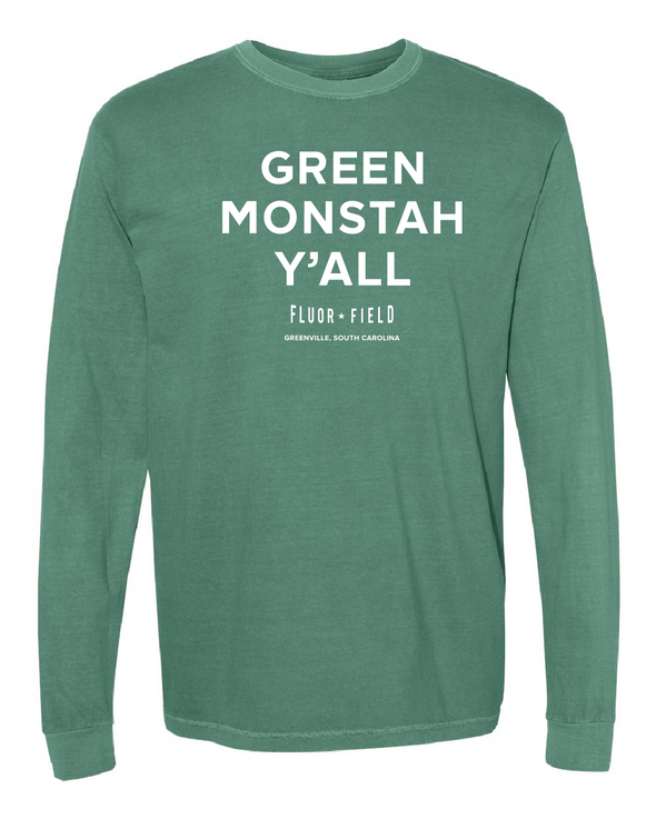 Greenville Drive Comfort Colors Green Monstah Y'all Long Sleeve Tee