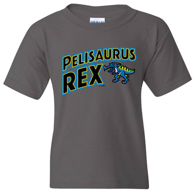 Myrtle Beach Pelicans Bimm Ridder Youth Charcoal Pelisaurus Rex Tee