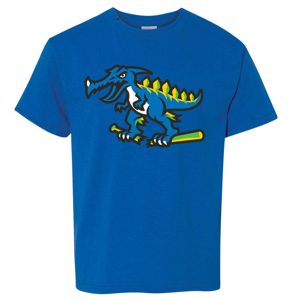 Myrtle Beach Pelicans Bimm Ridder Youth Neon Blue Pelisaurus Rex Tee