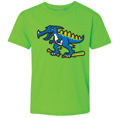 Myrtle Beach Pelicans Bimm Ridder Youth Neon Green Pelisaurus Rex Tee