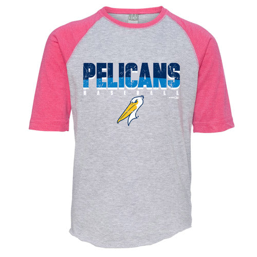 MYRTLE BEACH PELICANS BIMM RIDDER YOUTH PINK & GRY SPOONBILL RAGLAN TEE