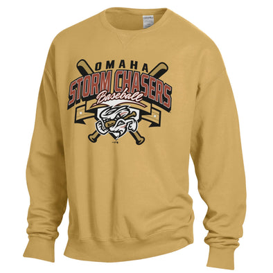 Omaha Storm Chasers Comfort Wash Men's Fleece Artisan Gold Crewneck Sweatshirt
