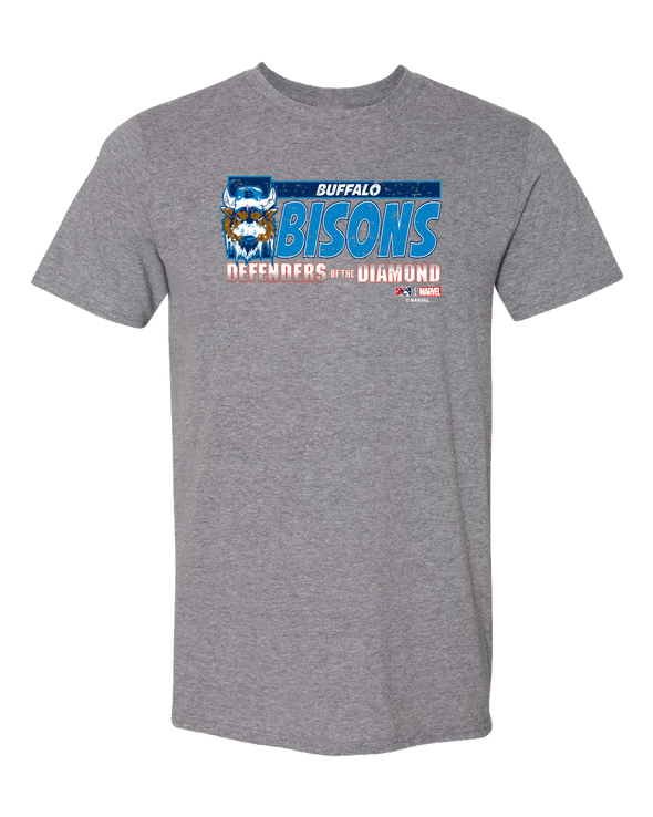 Buffalo Bisons Marvel's Defenders of the Diamond Heather Graphite DOTD Tee