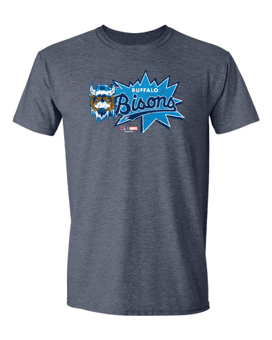 Buffalo Bisons Marvel's Defenders of the Diamond Heather Navy Burst Tee