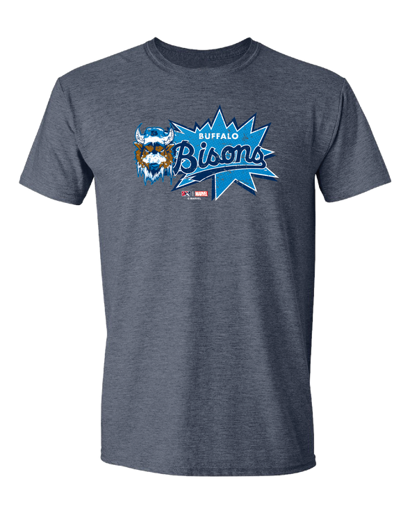 Buffalo Bisons Marvel's Defenders of the Diamond Heather Navy Burst Tee