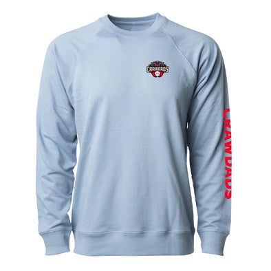 Hickory Crawdads 108 Stitches Misty Blue Mens Crewneck Sweatshirt