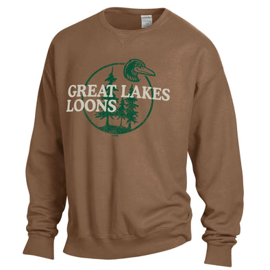Great Lakes Loons Comfort Wash Mocha Brown Crewneck