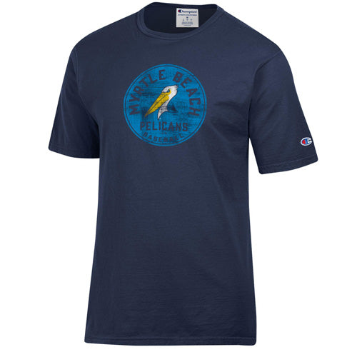 MYRTLE BEACH PELICANS CHAMPION NAVY BLUE GARMENT DYED TEE