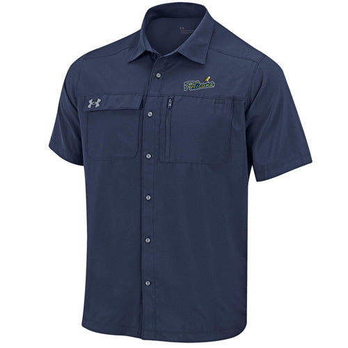 MYRTLE BEACH PELICANS UNDER ARMOUR NAVY SCRIPT MOTIVATE BUTTON UP