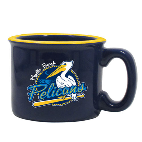 MYRTLE BEACH PELICANS JARDINE ASSOCIATES NAVY & YELLOW PRIMARY LOGO CAMP MUG