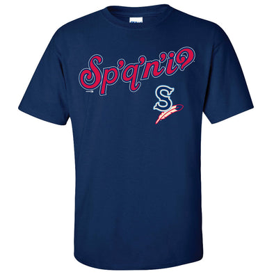 Spokane Indians Navy Salish Wording Tee