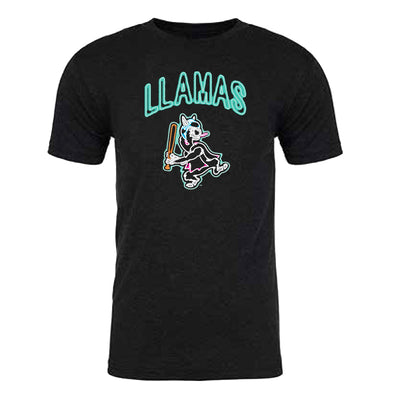 Hickory Crawdads 108 Stitches Llamas de Hickory Neon Black Tee