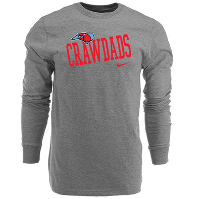 Hickory Crawdads Nike Gray Long Sleeve Cotton Tee