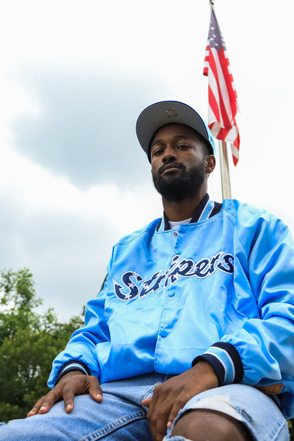 Gwinnett Stripers Official League Light Blue Summer Satin Bomber Jacket
