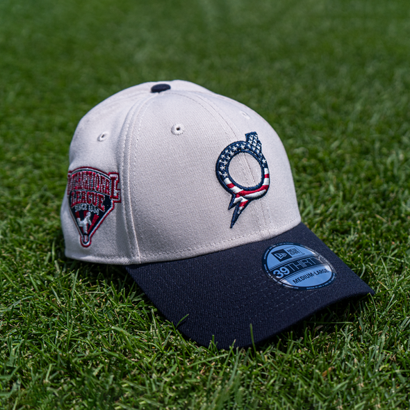 Omaha Storm Chasers New Era 3930 2024 4th of July Stone/Navy Cap