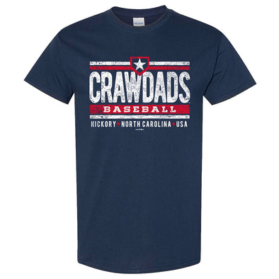 Hickory Crawdads Patriotic Lines Navy Tee