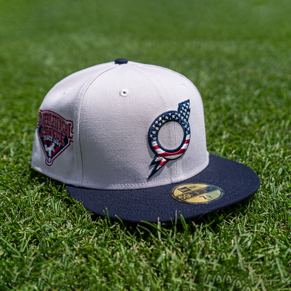 Omaha Storm Chasers New Era 5950 2024 4th of July Stone/Navy Cap