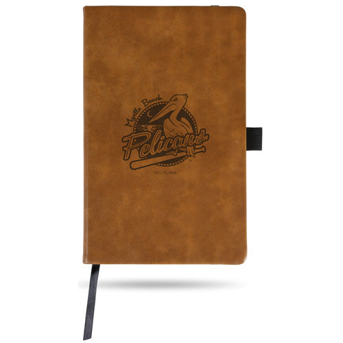 Myrtle Beach Pelicans Rico Industries Brown Leather Engraved Primary Logo Notepad