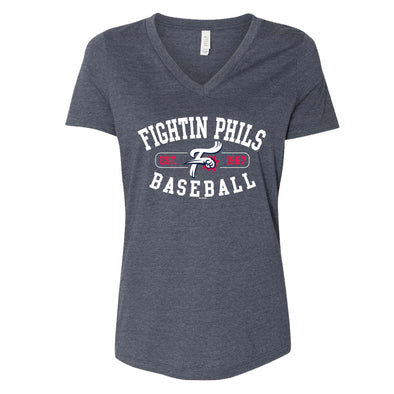 Bimmridder Heather Navy Fightin Phils Women's V-Neck T-Shirt