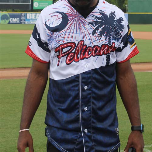 MYRTLE BEACH PELICANS OT SPORTS RED WHITE & BLUE REPLICA JERSEY