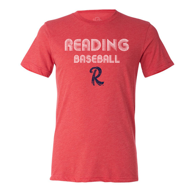 108 Stitches Red Reading Baseball Spiral Tee