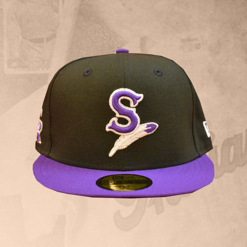 Spokane Indians New Era 59FIFTY Fitted Black w/Purple Rockies CoBrand Cap