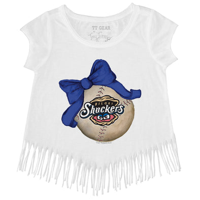 Tiny Turnip Toddler Baseball Bow Fringe Tee