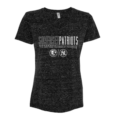 Somerset Patriots Ladies Black & White ICON Yankees of Tomorrow V-neck Tee