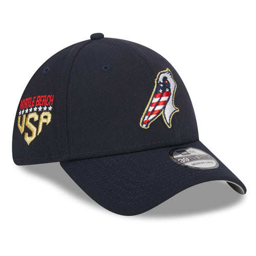 MYRTLE BEACH PELICANS 2023 STARS AND STRIPES 39THIRTY STRETCH FIT CAP