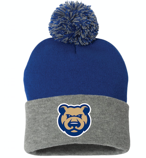 Adult Iowa Cubs NL Pom Beanie, Royal/Gray