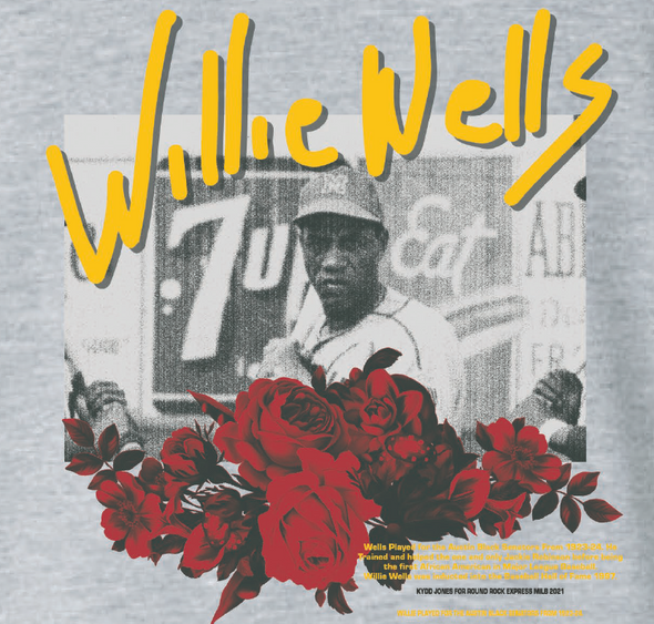 Round Rock Express Kydd Jones Collaboration Unisex Willie Wells Roses Tee