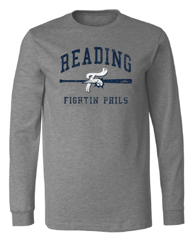 108 Stitches Reading Fightin Phils Grey Arched Bat Longsleeve T-Shirt